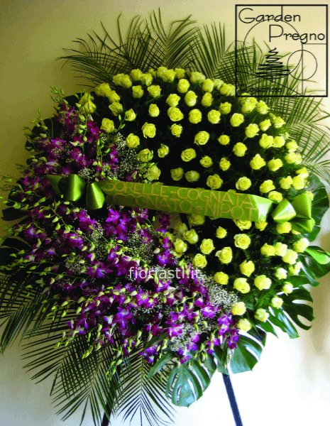 Corona funebre rose e dendrobium