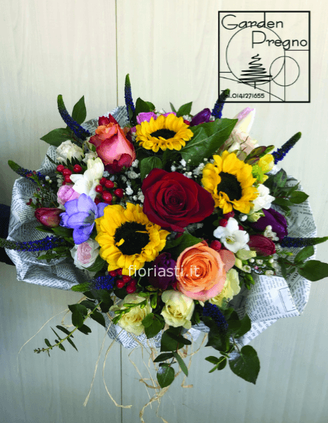 Bouquet misto con girasoli base