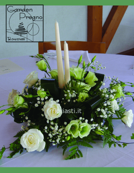 Centrotavola lisianthus e rose con candela