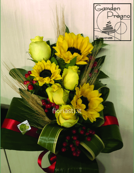 Mazzo di girasoli e rose