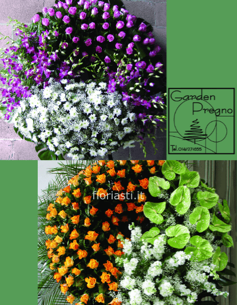Corona funebre con fiori freschi assortiti colorata.