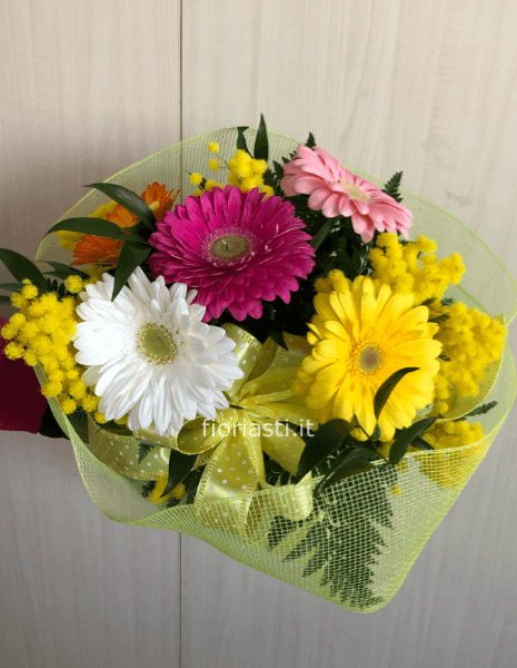 Bouquet di gerbere e mimosa piccolo