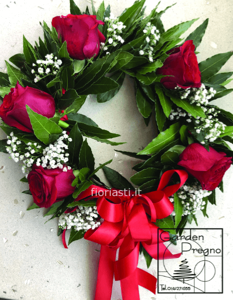Coroncina di alloro per laurea con rose e gypsophila