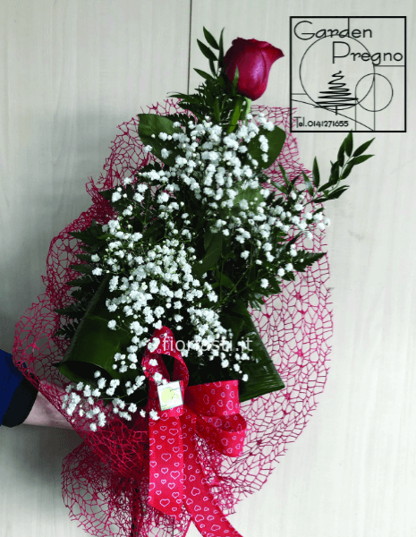 Rosa rossa gambo lungo confezionata