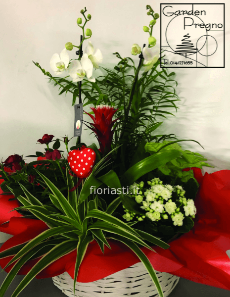 Cesto grande con orchidea e mix con cuore