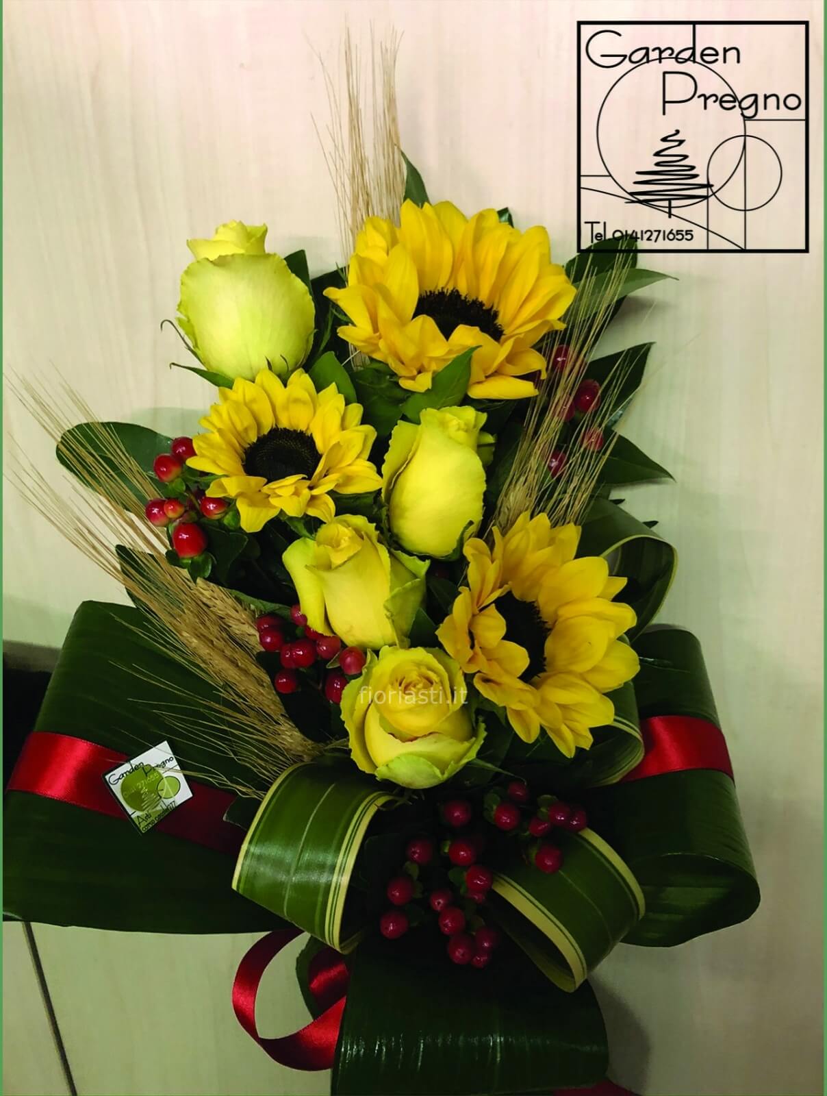 Mazzo di girasoli e rose » Fiori a Asti. Acquisto online, invio e consegna  a domicilio di fiori e piante a Asti.